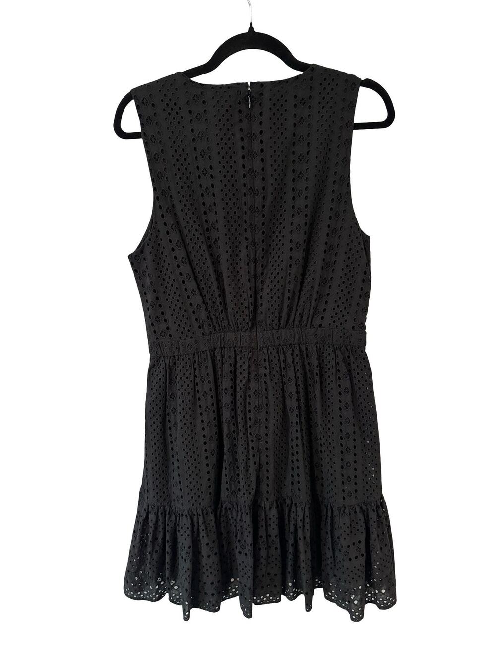 J. Crew Black Eyelet Sleeveless Midi Dress Fit Flare Size 10